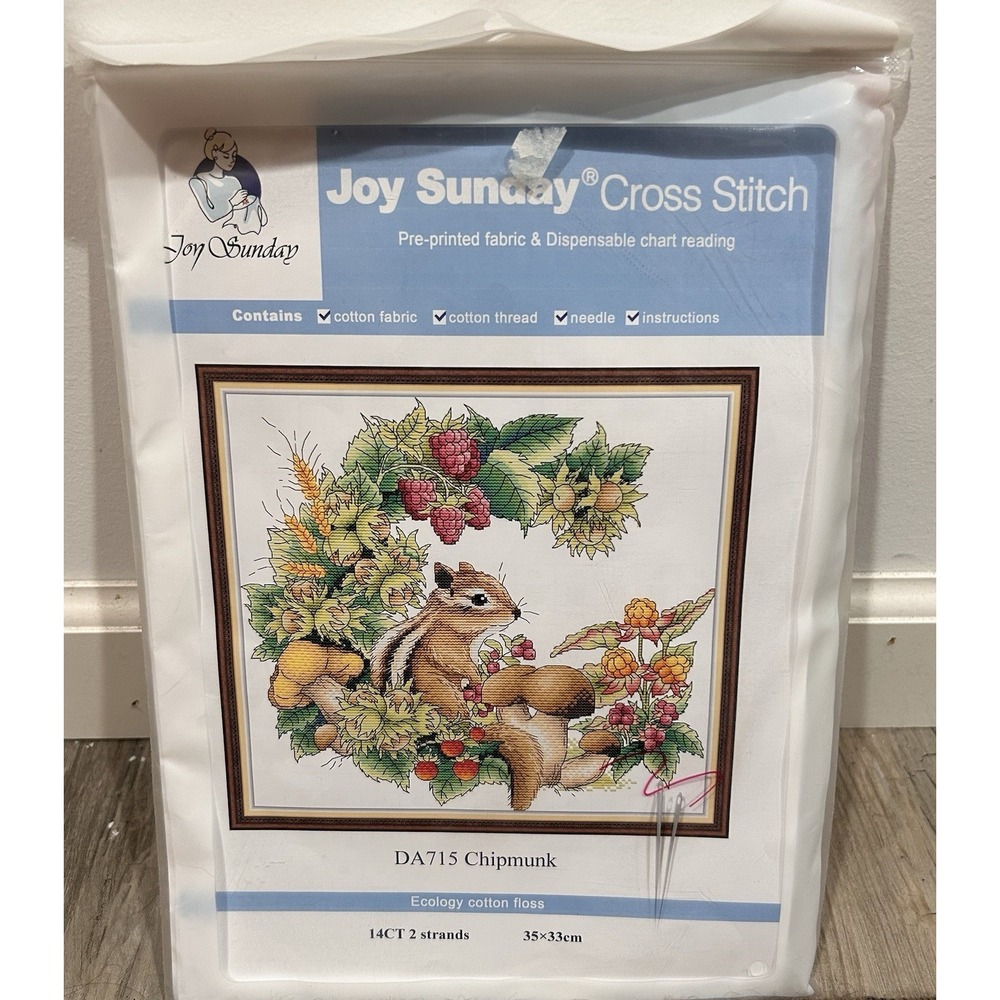 NOS Joy Sunday CROSS STITCH FALL CHIPMUNK MUSHROOMS Sealed New DA715